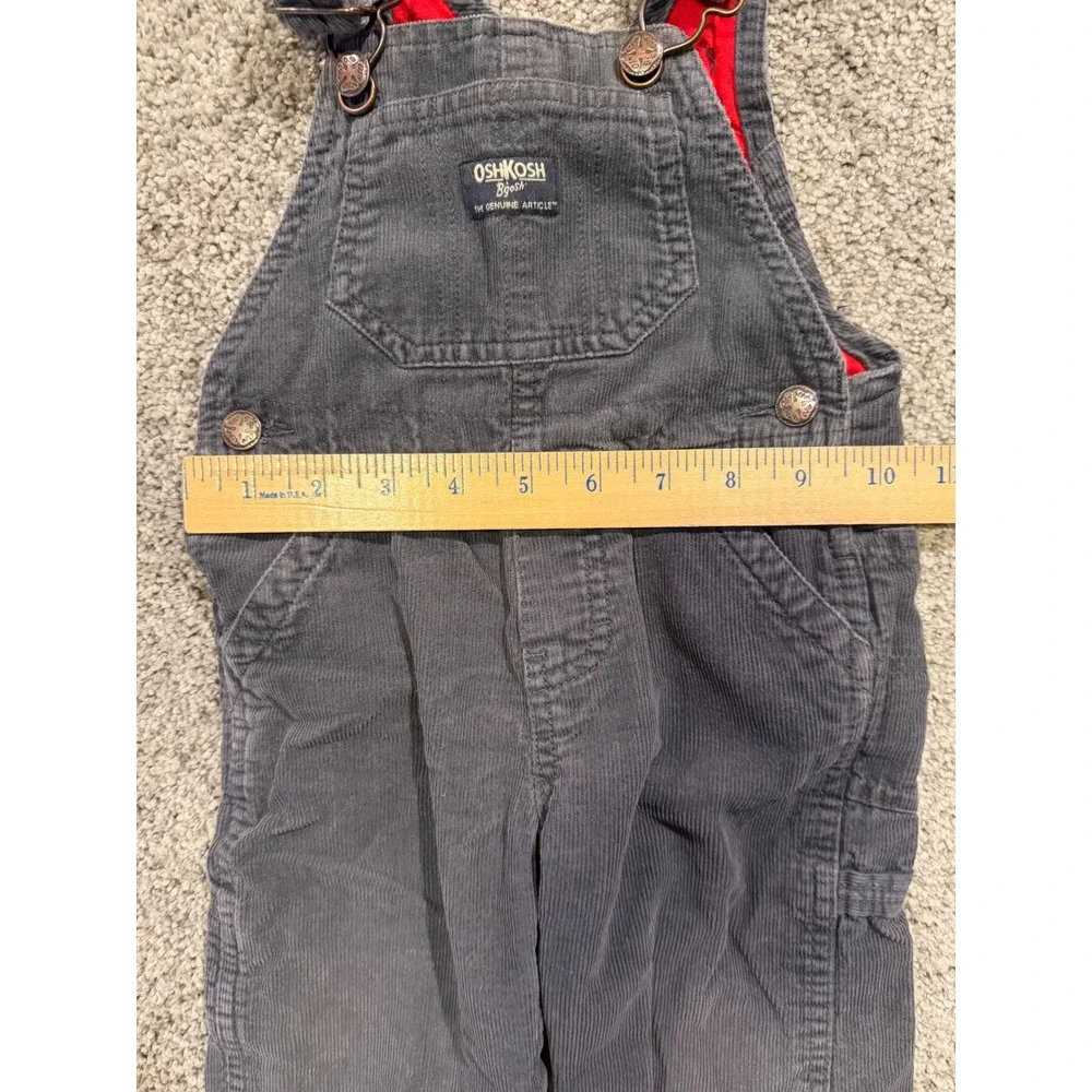 OshKosh Overalls Kids 12M Gray B'gosh Corduroy Bib‎ Workwear Adjustable Straps
